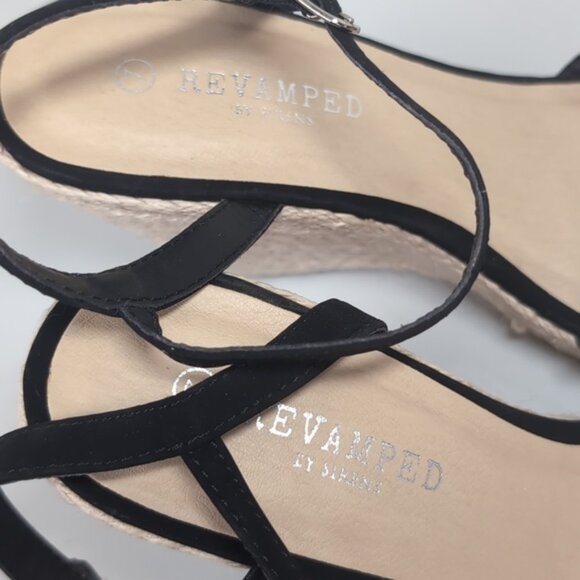 Revamped Faux Suede Espadrille Wedge Sandals High Heels Womens Size 7 Black - Picture 6 of 10